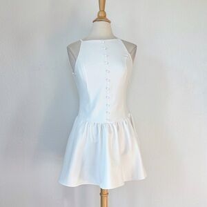 Solid White Drop Waist Sleeveless Button Front Dress
